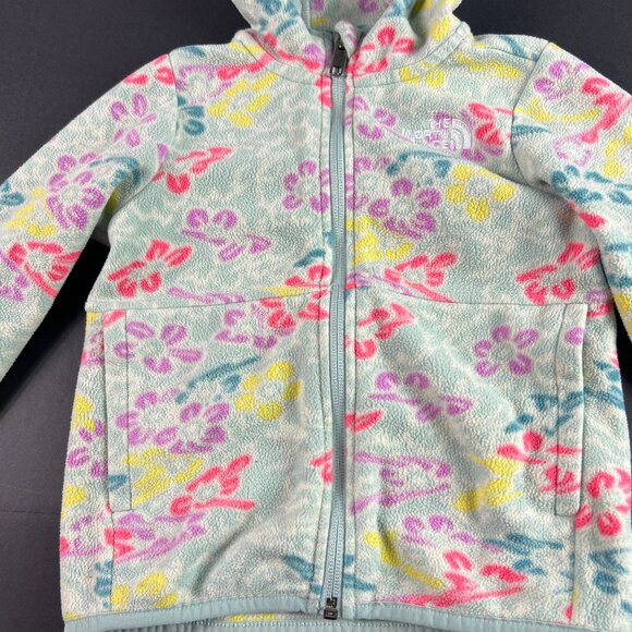 The North Face Sweatshirt Kids Girls 4 Green Floral Faded Fleece Full Zip Hoodie - Picture 4 of 15